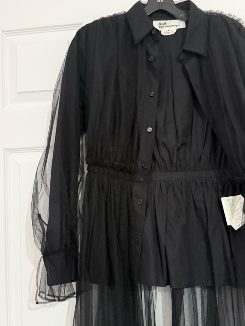 noir kei ninomiya Black Sheer-Trim Button Shirt - Picture 7 of 7